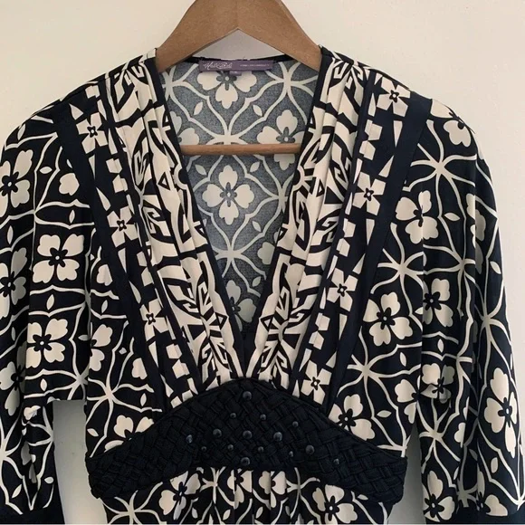 Hale Bob Deep V Neck Floral Silk Dress Small - Picture 2 of 8